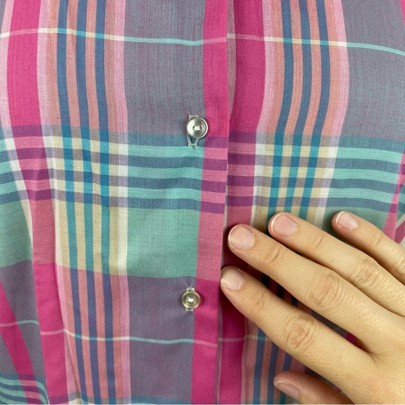 Vintage Miss B Pink Blue Plaid Short Sleeve Button Down Shirt Top Women 9/10 - Picture 5 of 7